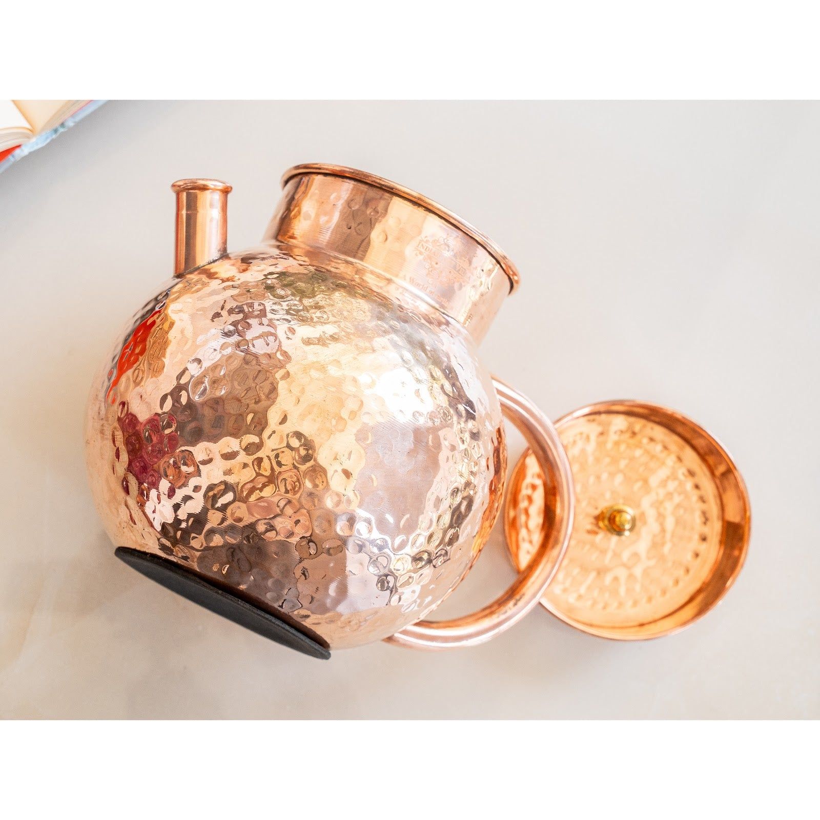 Pure copper hammered matka jug with spout, 1450 ML